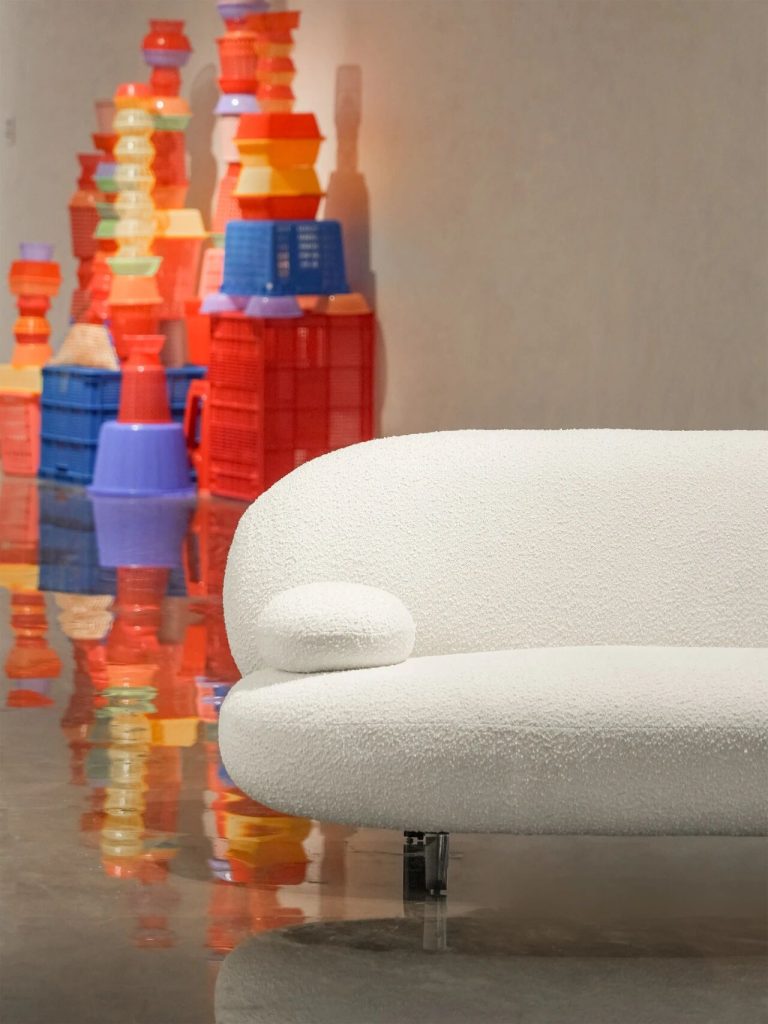 creamy snow queen sofa and red in the art space