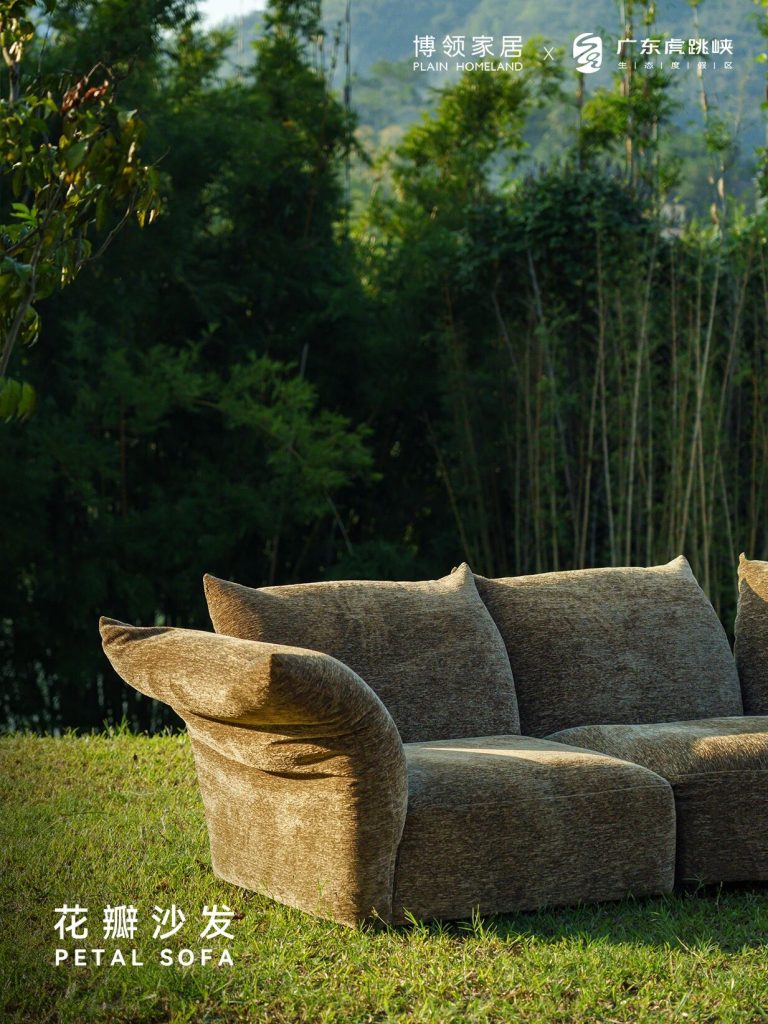 petal sofa in front of the bamboo